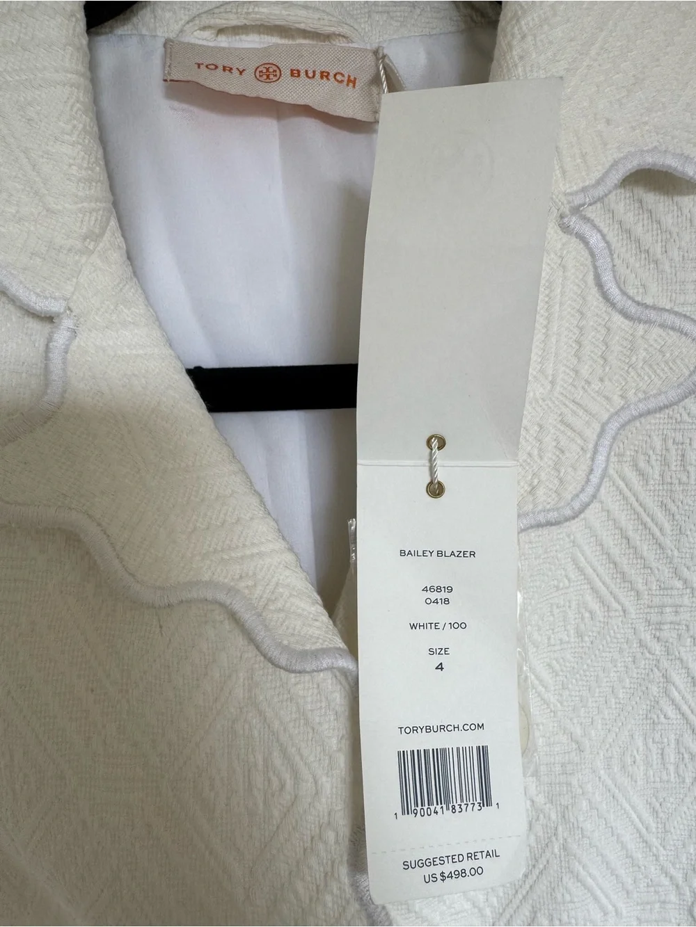 Tory Burch White Scalloped-Trim Tailored Blazer